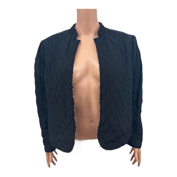 Something Navy Leopard Black Reversible Quilted Jacket NWT - Picture 10 of 14